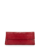 Gotham Crocodile Flap Clutch Bag, Red