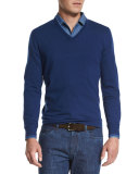 Cashmere V-Neck Sweater, Blue