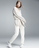 Barrett Belted V-Neck Wool-Blend Sweater, Oatmeal