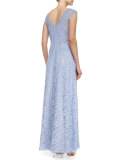 Cap-Sleeve Lace Gown