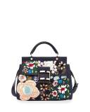 Viv Cabas Medium Denim Top-Handle Satchel Bag, Floral Multi