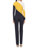 Tricolor Long-Sleeve Knit Sweater, Cream/Xanthoria/Denim