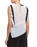 Sleeveless Asymmetric Two-Tone Blouse, White/Black