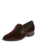 Galia Grommet-Trim Velvet Loafer, Chianti