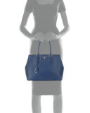 City Calfskin Bicolor Double-Zip Galleria Tote Bag, Dark Blue/Green (Bluette+Assenzio)