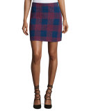 Morro Embroidered-Plaid Mini Skirt, Blue