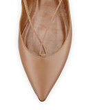 Christy Lace-Up Pointed-Toe Flat, Biscotto