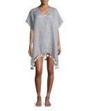 Fine-Stripe Tassel-Hem Caftan