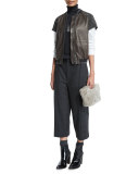 Mid-Rise Monili-Trim Check Culotte Pants, Anthracite