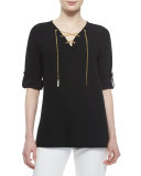 Cotton Pique Lace-Up Tunic, Plus Size