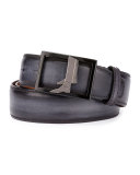 Venezia Leather Boot-Buckle Belt, Black