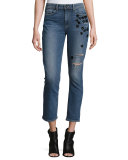 Jacqueline Star-Appliqué Cropped Straight-Leg Jeans, Jupiter Embellished
