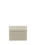 Intrecciato Leather Card Case, Gray