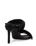 Poppi Suede Fringe Mule Sandal, Black