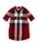 Darielle Long-Sleeve Check Shirtdress, Red, Size 4-14