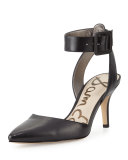 Okala Leather Ankle-Wrap Pump, Black
