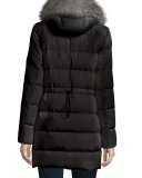 Fragonette Quilted Puffer Coat w/Detachable Fur Hood, Black