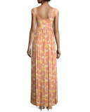 Isa Cap-Sleeve Printed Long Dress 