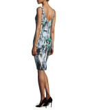 Sleeveless Painterly Floral-Print Sheath Dress, Black Multi