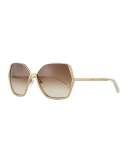 Universal Fit Danae Hexagon Butterfly Sunglasses, Gold/Silver