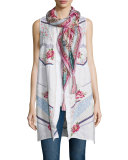 Sabine Long Embroidered Linen Open Vest