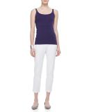 Washable Stretch-Crepe Ankle Pants, White
