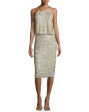 Samala Silk Embroidered Blouson Dress, Canvas White/Gold