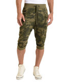 Camo-Print Cargo Cropped Pants, Olive