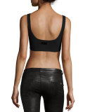 Ribbed Lace-Up Sports Bra, Black