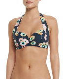 Cabana Rose Floral-Print Halter Swim Top