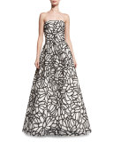 Strapless Sequined-Embroidered Organza Gown, White/Black