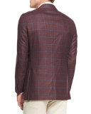 Hawthorne Windowpane Two-Button Sport Coat, Dark Fuchsia Blossom