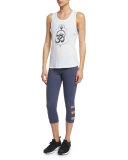 Cutout-Side Capri Pants, Heathered Denim