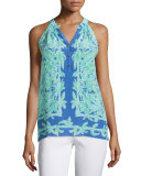 Bailey Printed Silk Halter Top, Poolside Blue