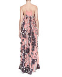 Floral Fil Coupe Sleeveless Gown, Pink
