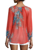 Zaneen Bracelet-Sleeve Lace-Up Top, Flame