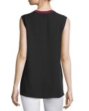 Romy Silk Tank w/ Tipped Contrast, Black