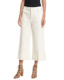 Stretch Twill Cuffed Culottes, White