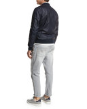 Reversible Leather & Wool Bomber Jacket, Navy