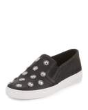 Leo Embellished Leather Slip-On Sneaker, Black
