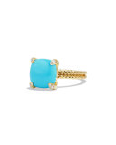 Châtelaine 18k Gold 11mm Turquoise Ring w/ Diamonds, Size 7