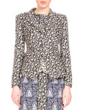 Parthia Floral-Print Double-Hem Jacket, Black/Natural White