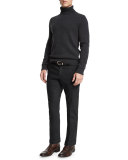Flat-Front Slim-Fit Pants, Charcoal Melange