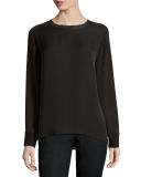 Rib-Trim Silk Sweatshirt