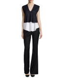 Tiered Pinstripe V-Neck Top, Midnight