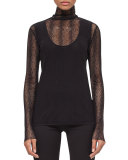 Net Mock-Neck Long-Sleeve Tee, Black