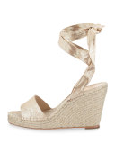 Harper Ankle-Wrap Wedge Espadrille Sandal, Gold