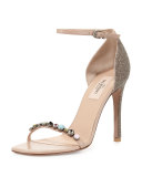 Embellished Glitter Naked Sandal, Gold