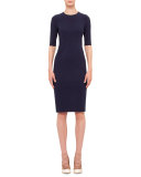Short-Sleeve Jewel-Neck Sheath Dress, Indigo