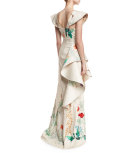 Lanca Floral Deep-V Bodysuit, White